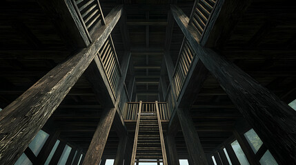 Dark Wooden Towering Staircase Structure