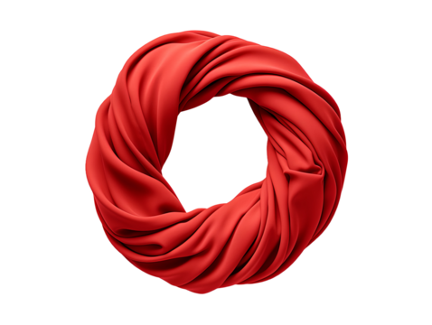 Red scarf wrapped in a circle isolated on transparent background