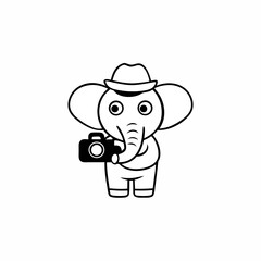 elephant wearing a safari hat, holding a camera