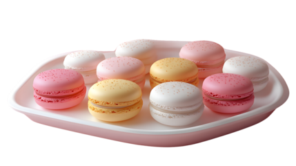 Delightful Assortment of Colorful Macarons on a Pink Plate Perfect for Dessert Displays and Cu