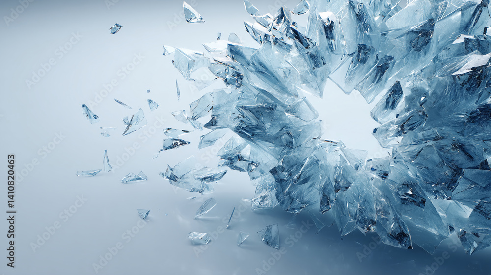 Aufkleber Shattered ice fragments create a dynamic, circular shape with a central void, suggesting fragility, coldness, or a sudden break, suitable for various design concepts