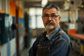 Obraz premium Portrait of a smiling American school janitor in elementary school