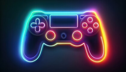 A neon-lit game controller against a black backdrop. Ideal for gaming peripherals ads, esports promotions, or tech art installations.