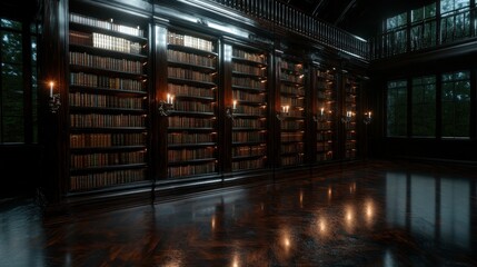 An exquisite library filled with antique wooden shelves and a rich collection of books, creating an atmosphere of learning, culture, and elegance.