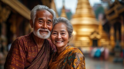 Obraz premium Elderly Couple Sharing a Joyful Moment in Traditional Attire
