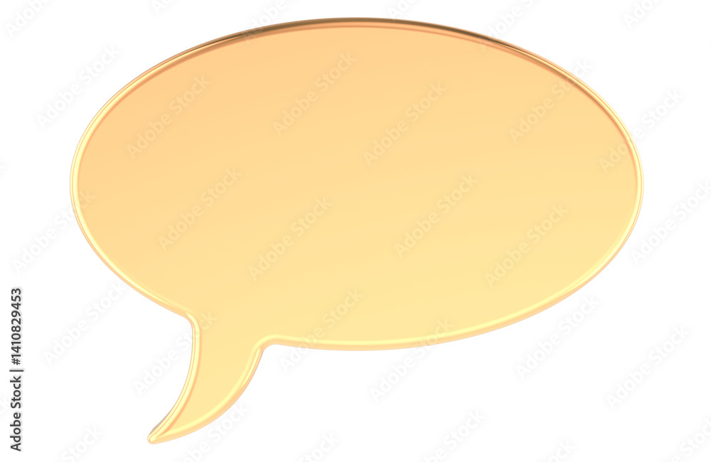 Poster golden speech bubble, 3d rendering isolated on transparent background