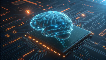 Futuristic Digital Brain on Circuit Board for AI Technology and Neuroscience Innovations