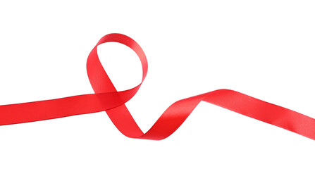 Beautiful satin red ribbon on white background
