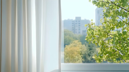 City View Through White Sheer Curtains