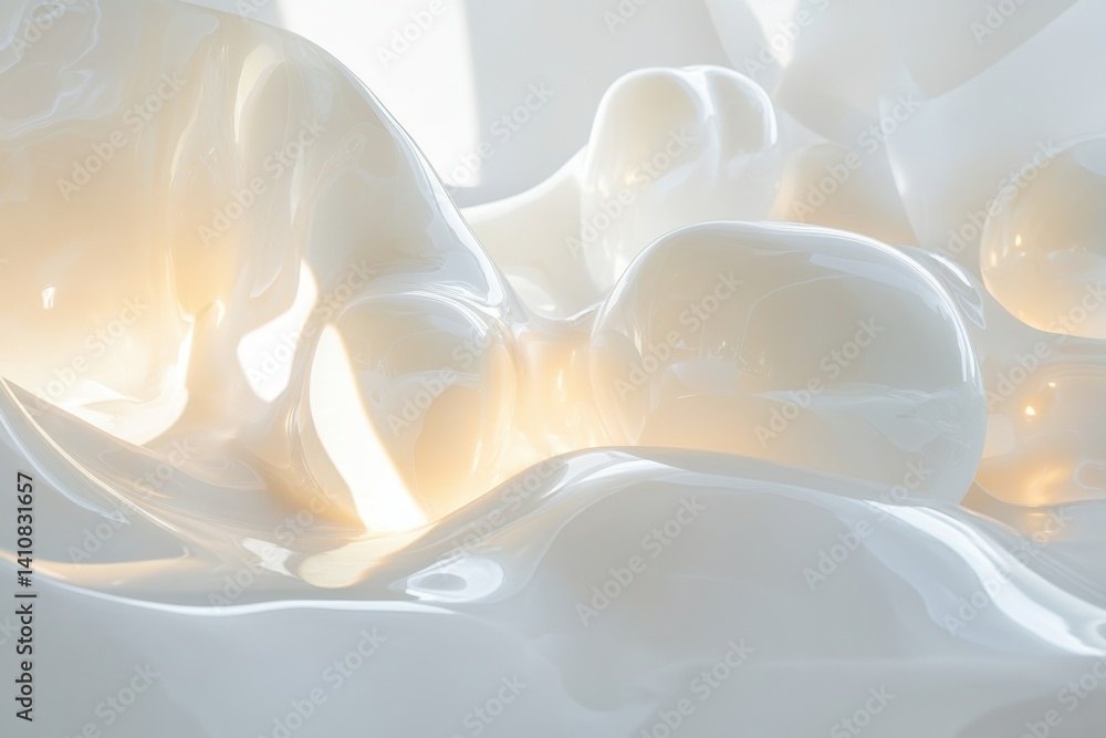 Poster surreal abstract composition with soft curves and glowing light in a bright environment