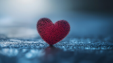 Fototapeta premium Red Heart in Artistic Scene: A striking, textured red heart takes center stage, resting against a serene, blurred background, evoking emotions of love and affection. 