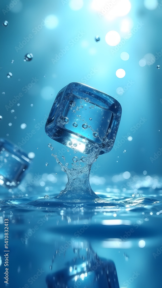 Poster water-drop dice floating with frozen splashes and caustic light patterns. ultra hd photorealistic li