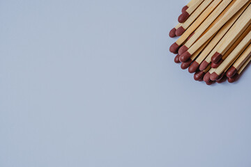 matches isolated on grey background, copy space