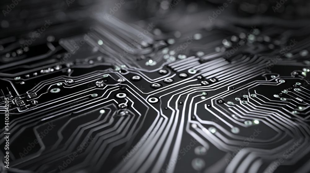 Poster close-up of circuit board, showcasing intricate lines and components, representing technological adv