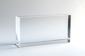 A blank acrylic block isolated from any distractions, placed on a white background for a clear, modern aesthetic.
