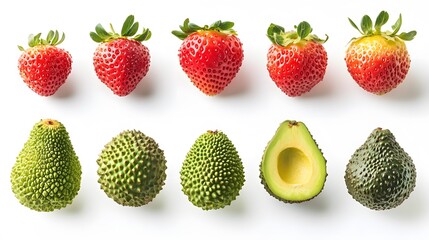 Strawberries with Avocados, and White Background.