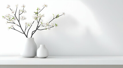 White Blossoms In Vase On Shelf