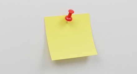 Yellow Sticky Note Pinned to Wall with Red Push Pin Reminder