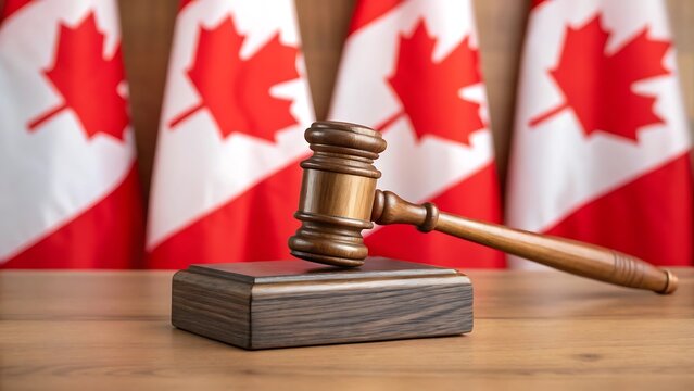 Canadian law and justice: gavel with canada flags