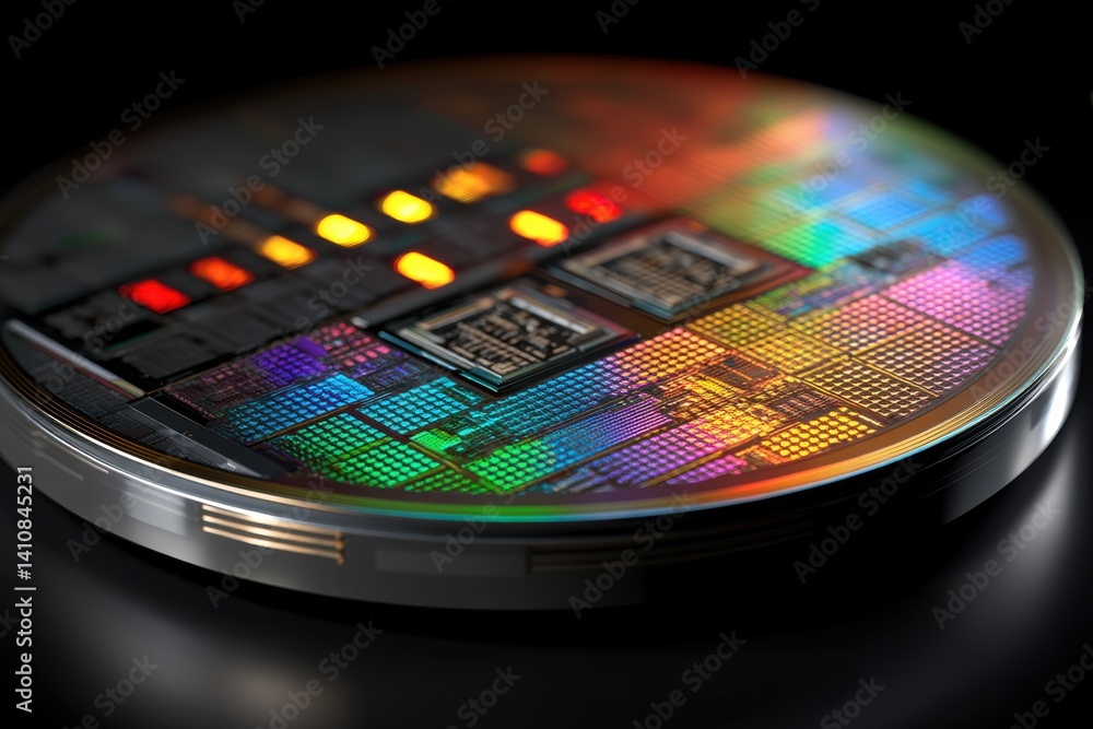 Aufkleber a close-up of a silicon wafer with microchips, showcasing the intricate patterns and vibrant colors 