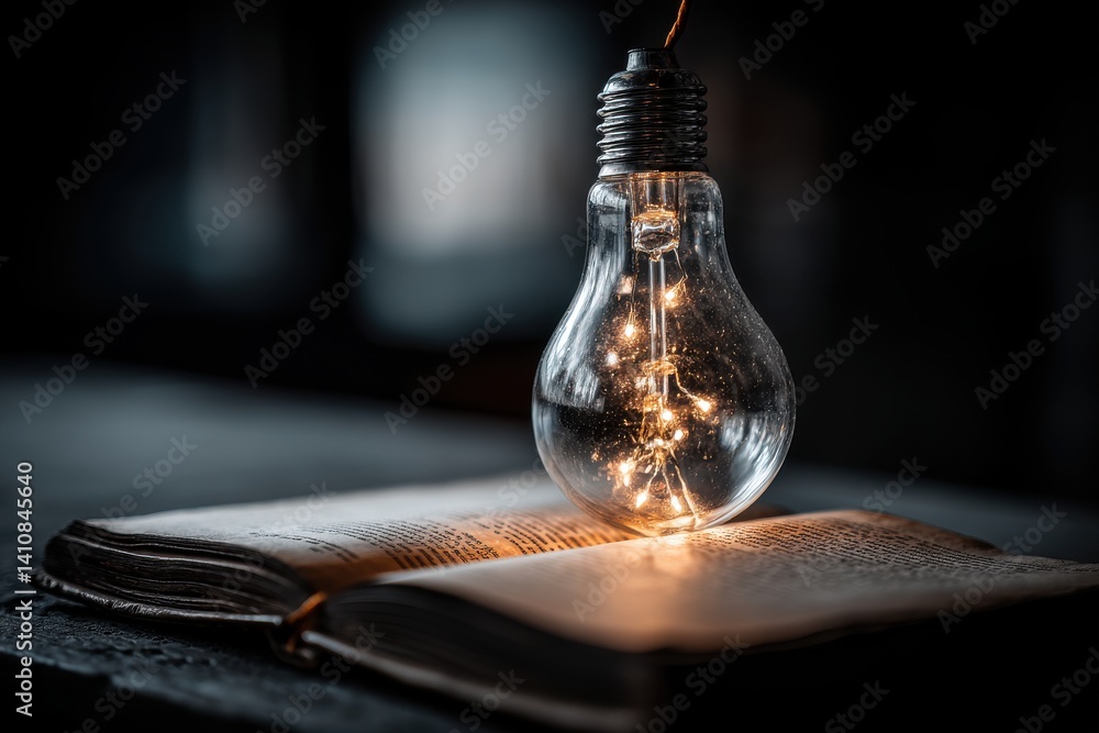 Aufkleber a captivating image of an illuminated light bulb resting gently upon an open book, symbolizing knowl