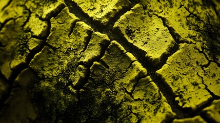 Abstract Yellow Cracked Texture Background, Dry Earth, Grunge Surface, Detailed Pattern, Closeup View
