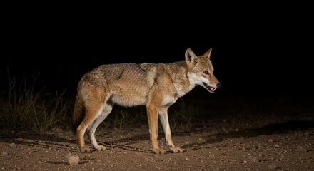 Arabian wolf portrait in its natural habitat captured with wildlife camera at night