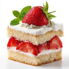 Strawberry shortcake dessert isolated on a white background.
