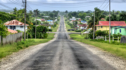 Dirt Road Through Tropical Village