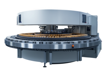 Circular Industrial Food Processing Machine with Stainless Steel Components  isolated on transparent background