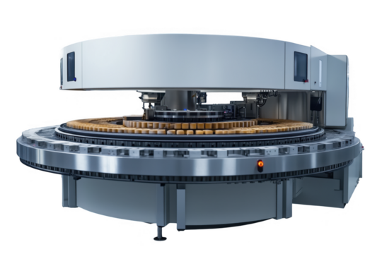 Circular Industrial Food Processing Machine with Stainless Steel Components  isolated on transparent background