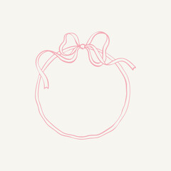 Round ribbon bow frame. Vintage vector illustration. Hand drawn aesthetic vertical border. Christmas, Valentines day, birthday, menu, bachelorette party design line art elements