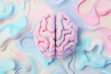 Obraz premium Intricate pink brain model displayed against a colorful abstract background