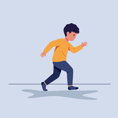 Young boy in orange sweater running forward with determined expression flat minimal style vector illustration