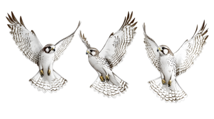 Three detailed pencil sketches of graceful kestrels in flight showcase their powerful wings and elegant form against a clean white background.