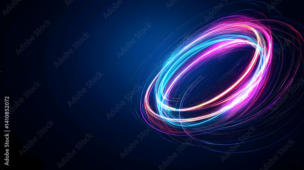 Poster abstract glowing circular design with colorful particles