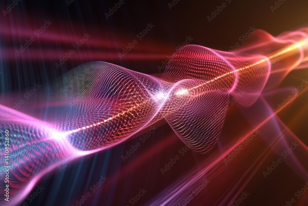 Poster colorful abstract wave patterns creating dynamic visual effects in dark space