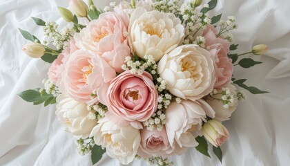 Beautiful Floral Arrangement Featuring Soft Pink and White Roses on a Light Background