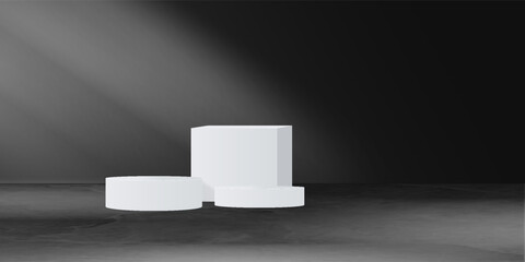 Limbo black background. Abstract dark gradient backdrop. Color wall of studio, room, stand for product display or photo. Modern banner with empty place for advertising text. Vector illustration.