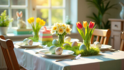 A table with a white table cloth
