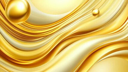 Abstract gold waves with floating spheres - Powered by Adobe