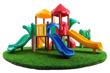 Colorful Plastic Playground Playset on Green Mat  isolated on transparent background