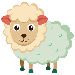 Happy cartoon sheep with curly fleece, standing and smiling in a playful style  
