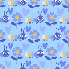 Kids seamless caterpillar cute pattern for fabrics and textiles and packaging and linens and wrapping paper