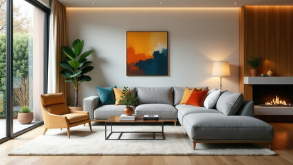 Living room with furniture and fireplace