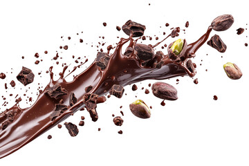 Dark Chocolate and Pistachio Splash  isolated on transparent background