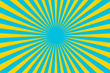 Bright geometric pattern with yellow and blue radial rays emanating from the center in a vibrant design