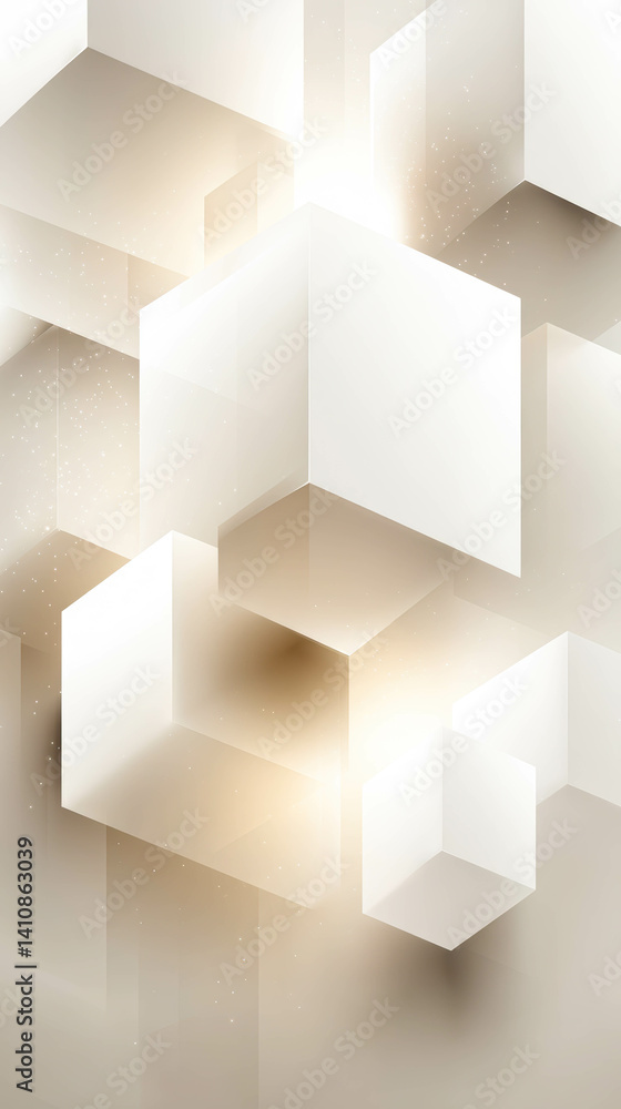 Aufkleber Floating geometric cubes create an abstract pattern with sharp shadows on a beige surface