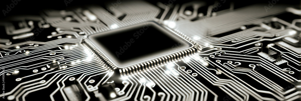 Aufkleber futuristic circuit board with nanotech features and glowing fiber optics creating a high-tech visual