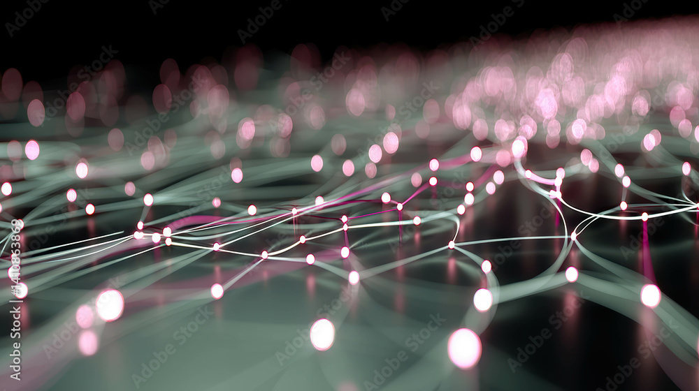 Poster Futuristic digital circuit background featuring glowing neon lines and interconnected nodes